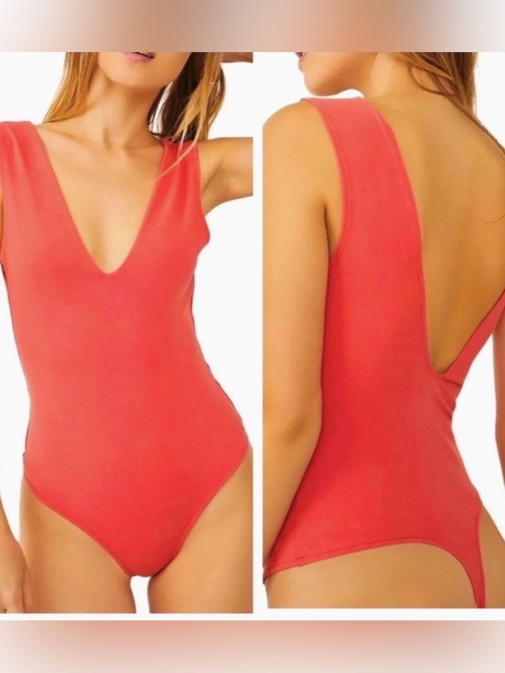 Free People Bodysuit Keep it Sleek Coral Pink Thong Women’s Small